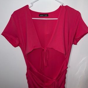 shein hot pink open tie dress